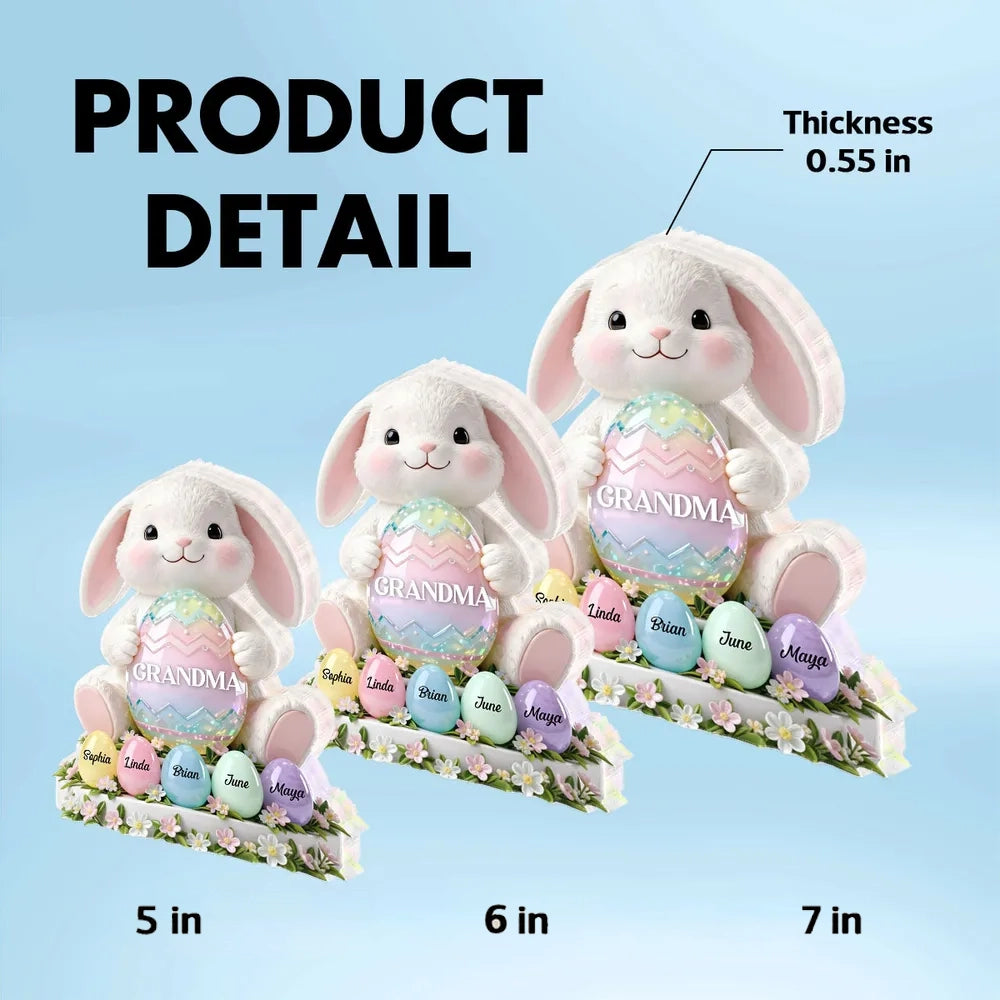 Personalized Easter Bunny Figurine for Grandma - Custom Family Names Decoration Plaque MagicInPrints