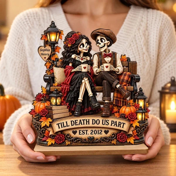 Personalized Halloween Wooden Plaque Skeleton Couple Gift