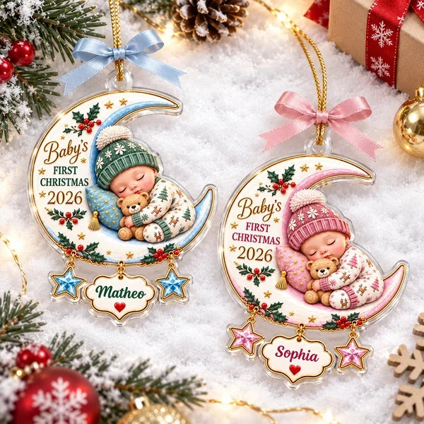 Personalized Acrylic Ornament Sleeping Baby Moon Gift for New Parents