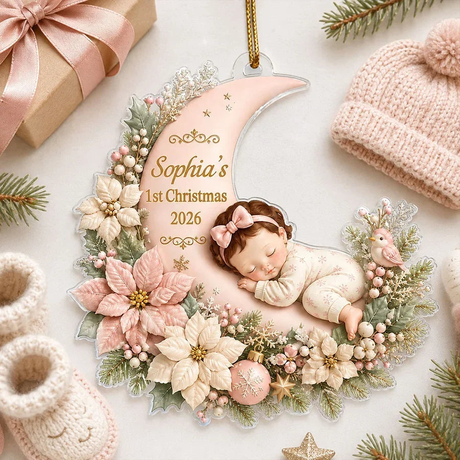 Personalized Acrylic Ornament Baby's First Christmas Gift for Mom & Dad