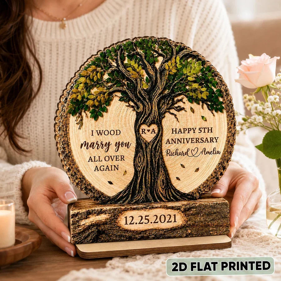 Personalized 2-Layer Wooden Plaque Custom Couple Tree Gift for Anniversary