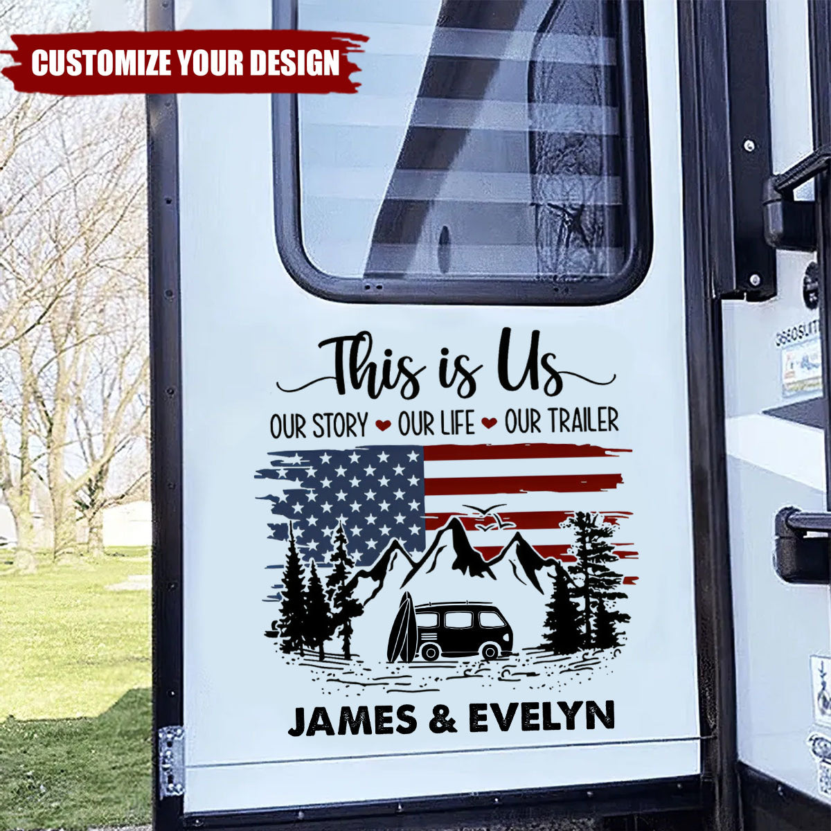 Personalized USA Flag RV Decal Custom Camper Sticker Gift for Couples