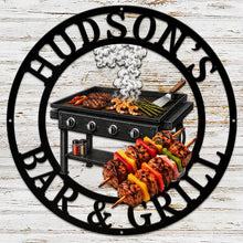 Load image into Gallery viewer, Personalized Black Metal Sign Custom BBQ Gift for Dad Grandpa
