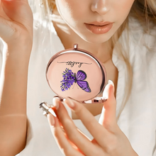 Load image into Gallery viewer, Personalized Metal Compact Mirror Birth Flower Butterfly Art Gift for Friend
