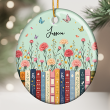 Load image into Gallery viewer, Personalized Aqua Floral Ceramic Ornament Gift for Book Lovers

