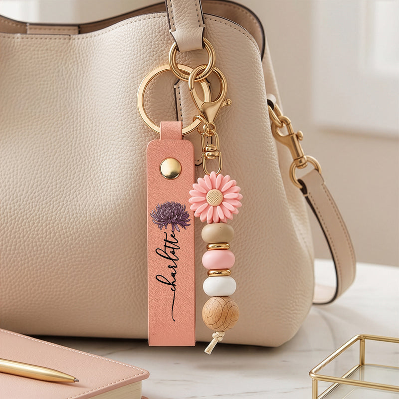 Personalized Daisy Keychain Custom Birth Flower Gift for Best Friend