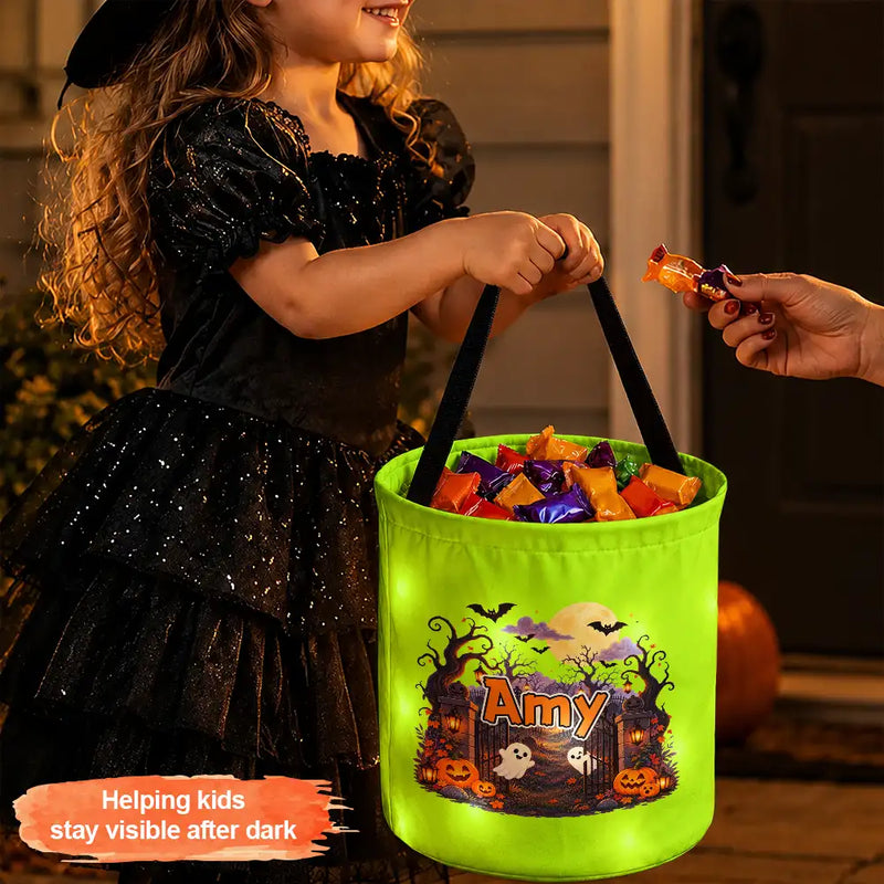 Personalized LED Light Up Trick-or-Treat Basket for Kids Halloween Gift