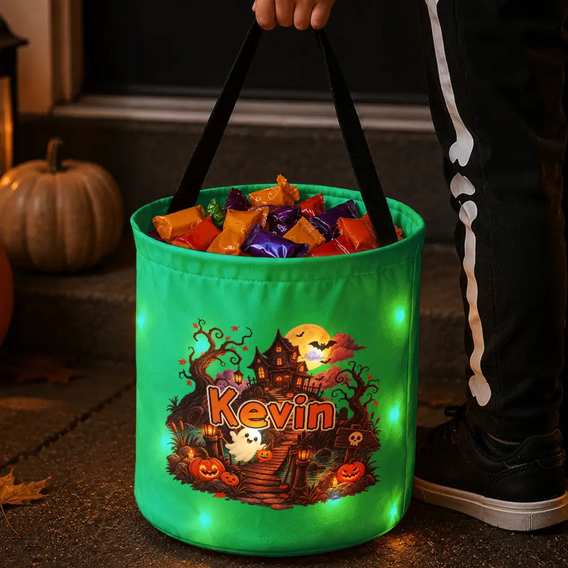Personalized LED Light Up Trick-or-Treat Basket for Kids Halloween Gift