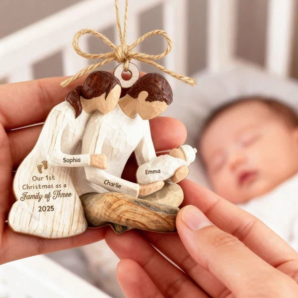 Personalized Wooden Christmas Ornament for New Parents Gift