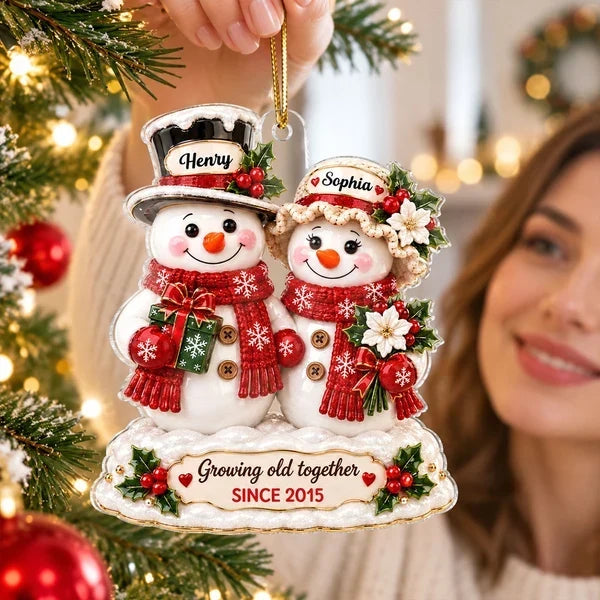 Personalized Snowman Couple Acrylic Ornament Christmas Gift