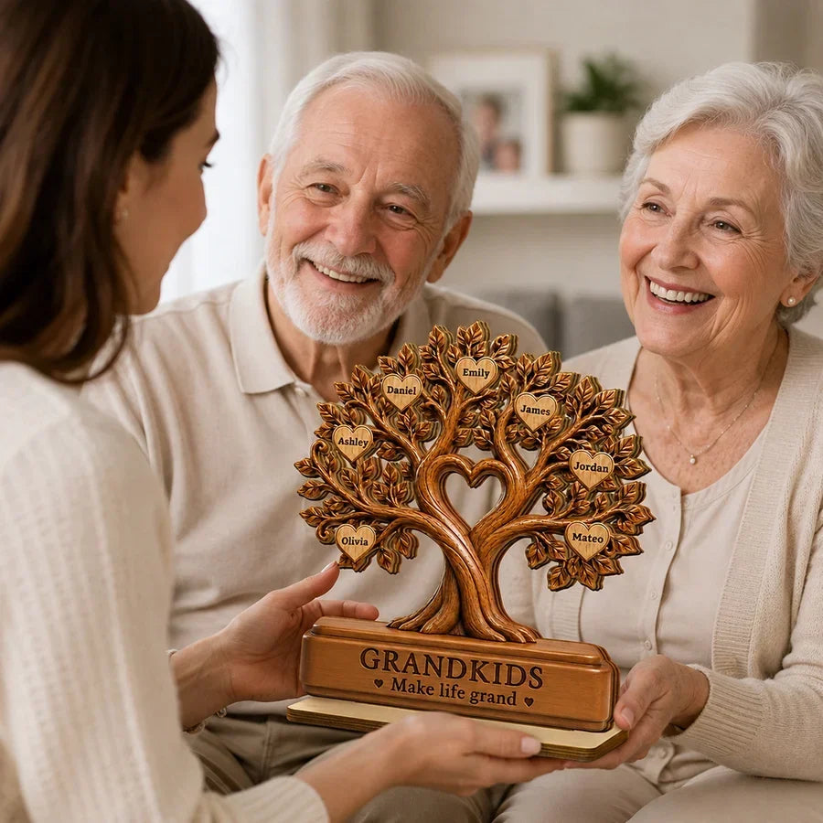 Personalized 2-Layer Wooden Family Tree Plaque Gift for Grandparents