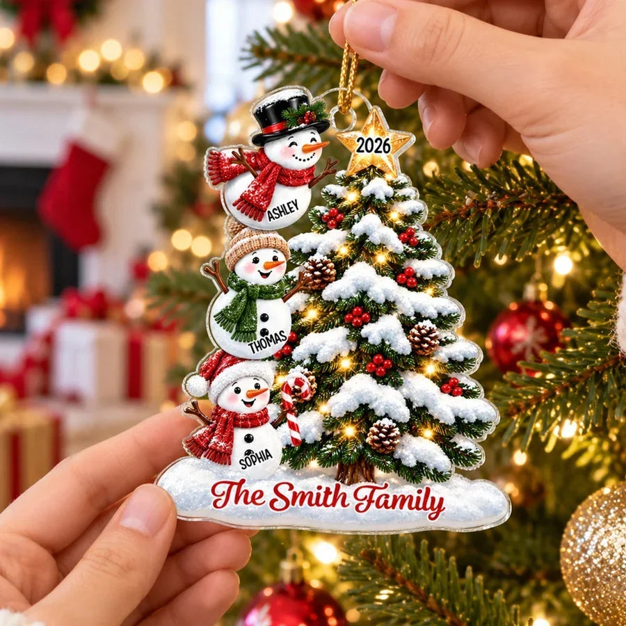 Personalized Acrylic Ornament Snowman Family Gift for Grandkids