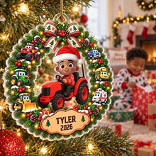 Load image into Gallery viewer, Personalized Acrylic Christmas Ornament for Grandson with Excavator
