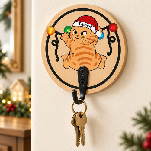 Personalized Cat Wooden Key Holder Custom Name Gift for Cat Lovers