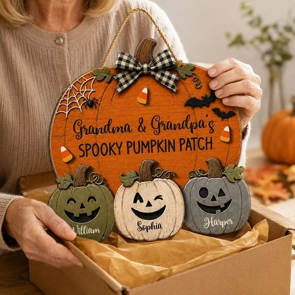 Personalized Wooden Pumpkin Sign Gift for Grandma & Grandpa Halloween Decor