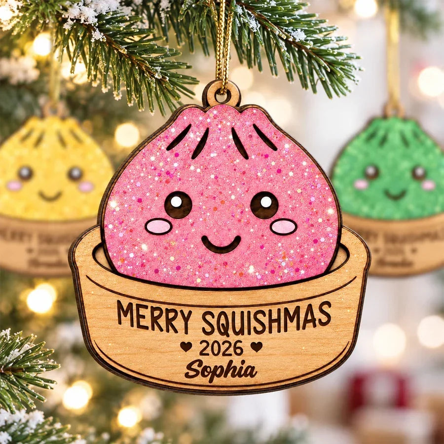 Personalized Merry Squishmas Wooden Ornament Custom Gift for Kids