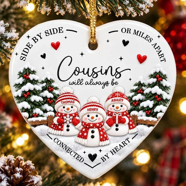 Personalized Ceramic Heart Ornament Cousins Gift Keepsake