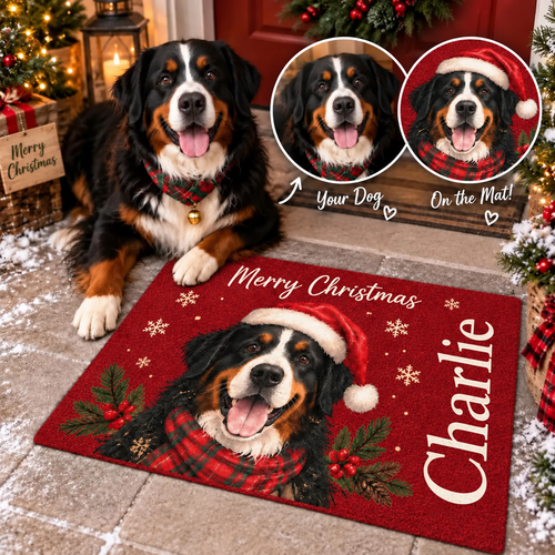 Personalized Christmas Doormat with Festive Dog Design Gift for Dog Lovers