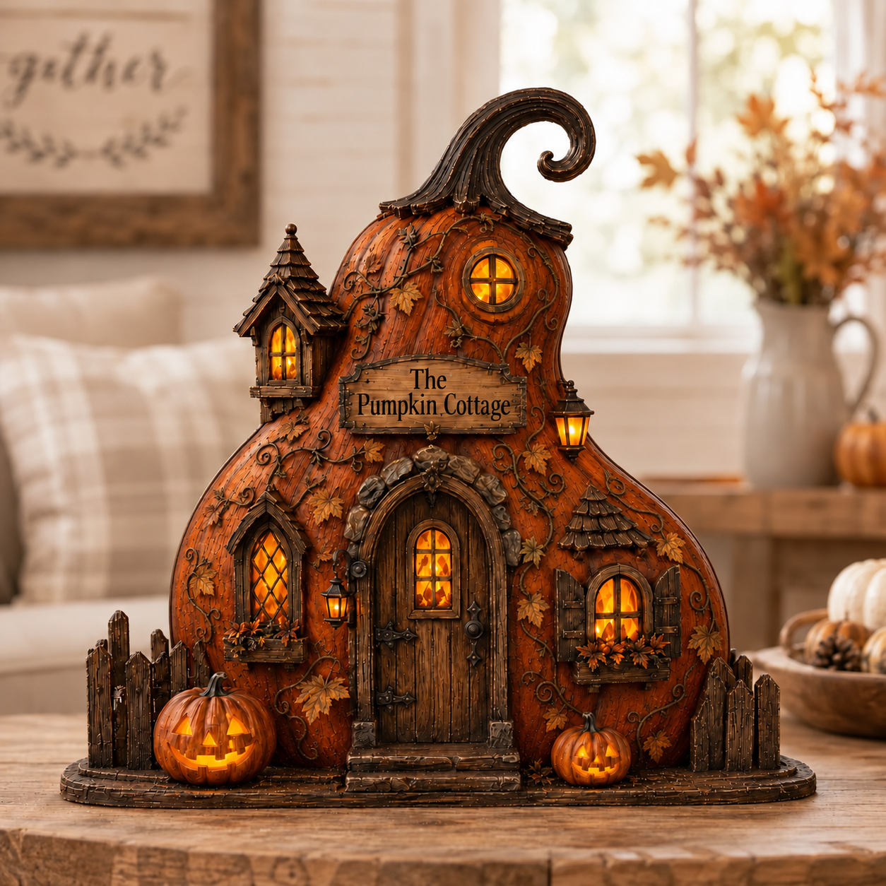 Personalized Wooden Plaque Pumpkin Cottage Fall Decor Gift
