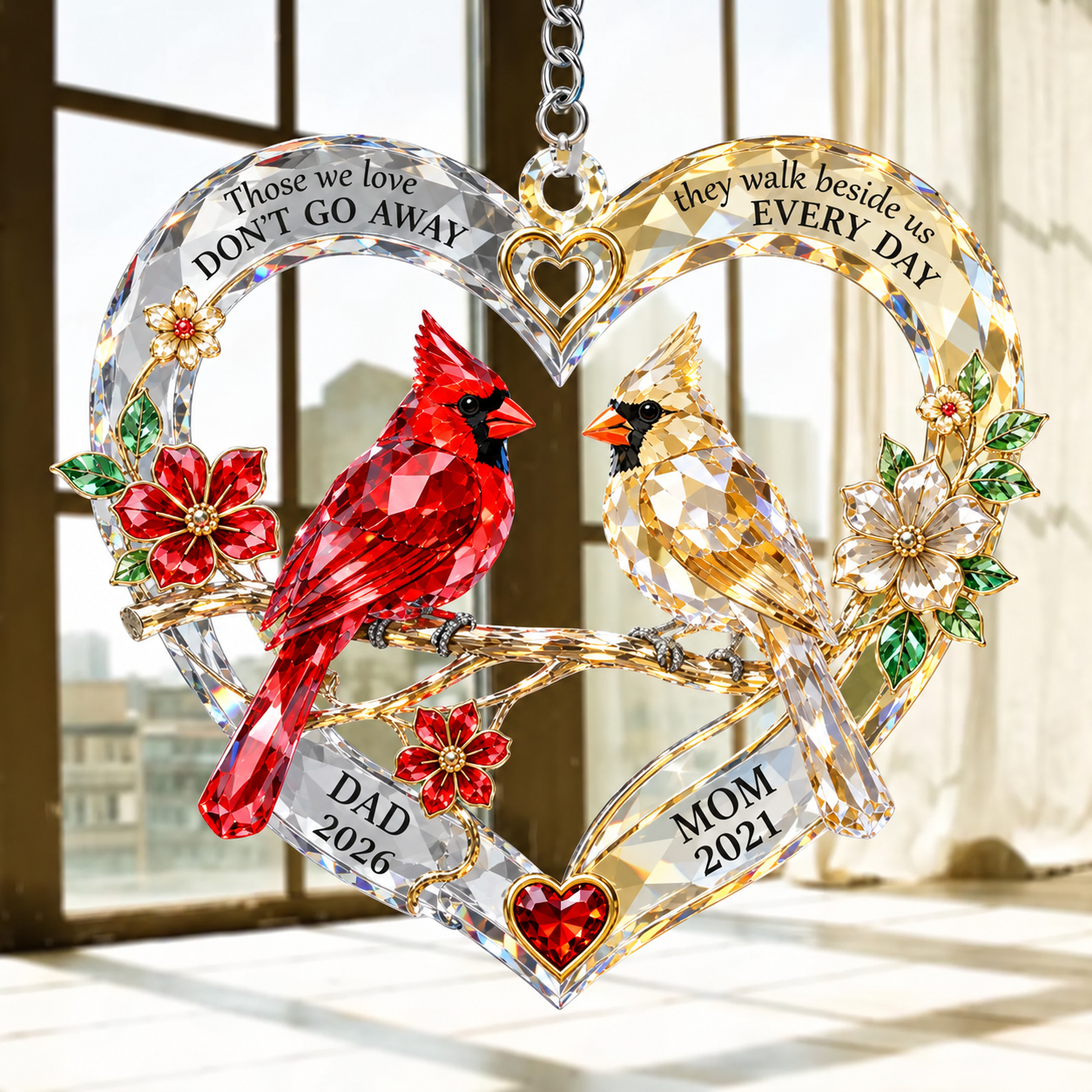 Personalized Acrylic Ornament with Perched Cardinals Gift for Remembrance