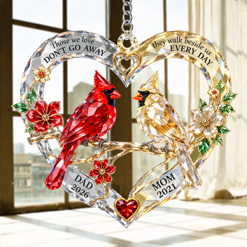 Personalized Acrylic Ornament with Perched Cardinals Gift for Remembrance