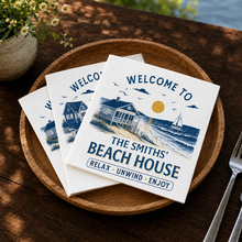 Load image into Gallery viewer, Personalized Beach House Napkins Custom Name Gift for Hosts
