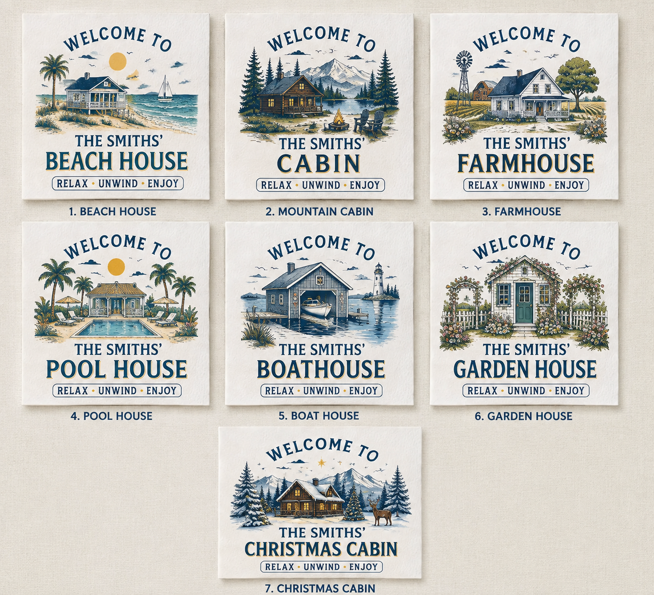 Personalized Beach House Napkins Custom Name Gift for Hosts