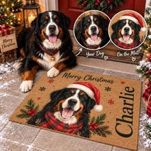 Load image into Gallery viewer, Personalized Christmas Doormat with Festive Dog Design Gift for Dog Lovers
