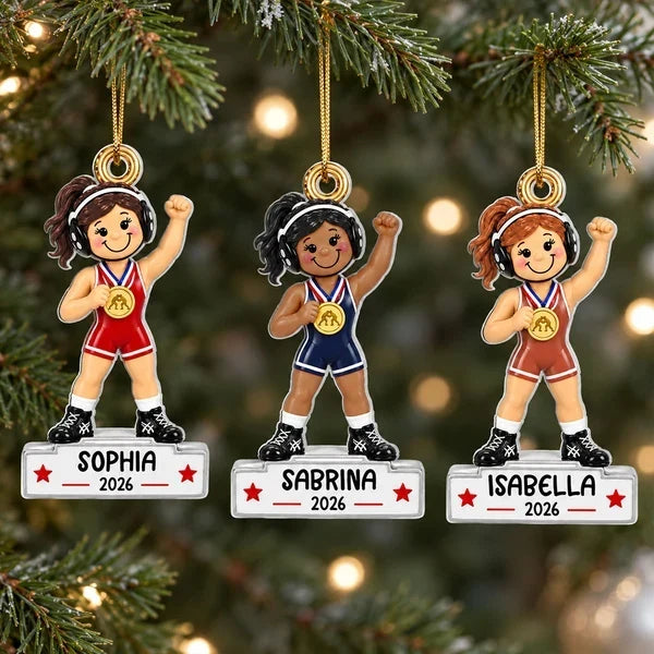 Personalized Acrylic Ornament Red Wrestler Gift for Daughter