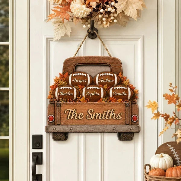 Personalized Wooden Football Sign Custom Family Decor Gift