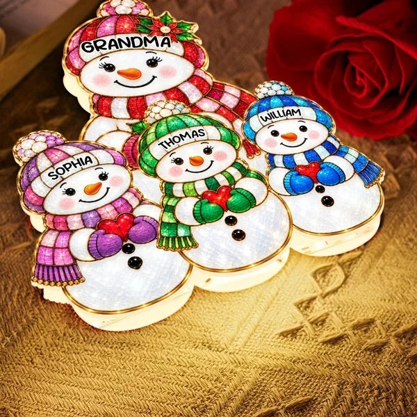 Personalized Snowman Family Acrylic Light Box for Grandma Christmas Gift
