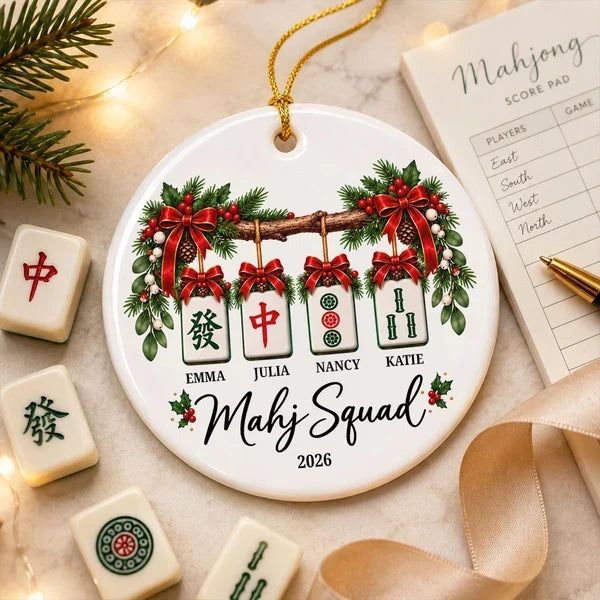 Personalized Ceramic Mahjong Ornament Custom Name Gift for Friends