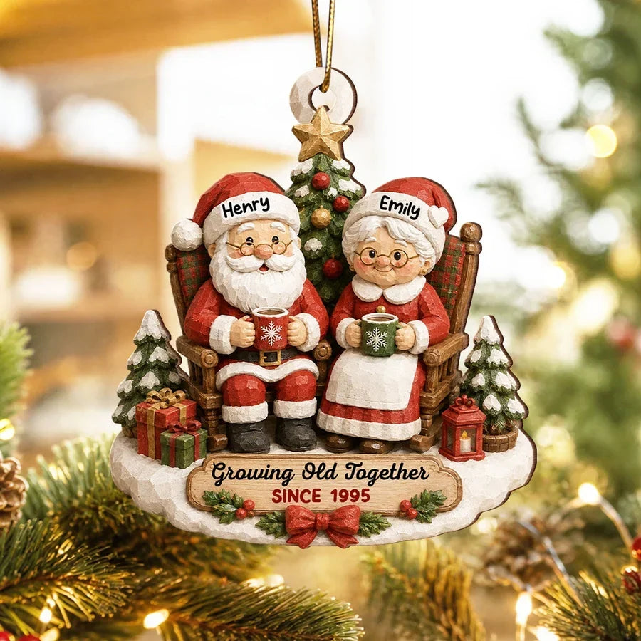 Personalized Wooden Christmas Ornament for Couples with Santa