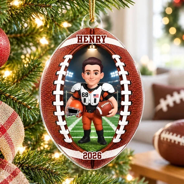 Personalized Acrylic Football Player Ornament Gift for Son