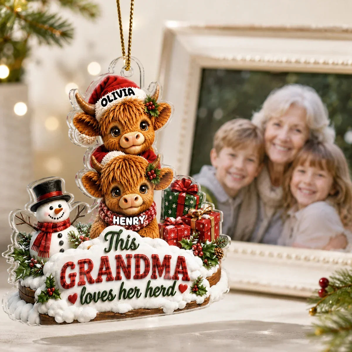 Personalized Acrylic Ornament Custom Gift for Grandma Holiday Cheer