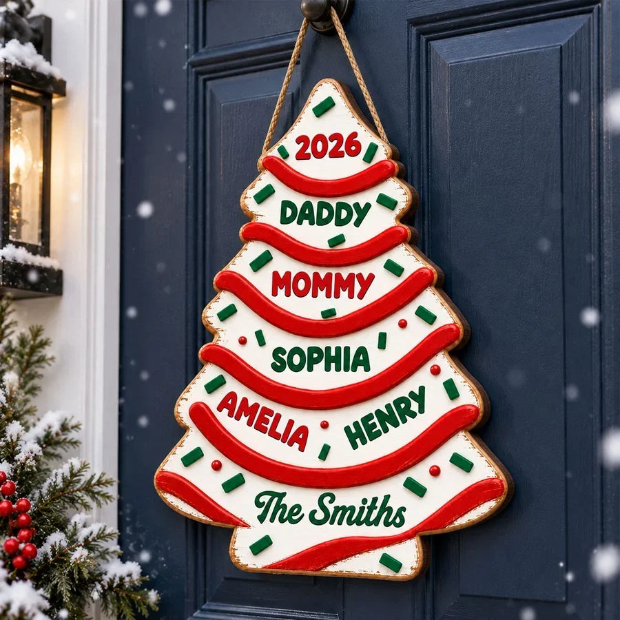Personalized Wooden Christmas Tree Sign Custom Family Decor Gift