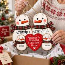 Load image into Gallery viewer, Personalized Wooden Sign for Grandparents with Snowmen Design
