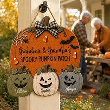 Load image into Gallery viewer, Personalized Wooden Pumpkin Sign Gift for Grandma &amp; Grandpa Halloween Decor
