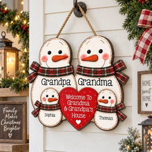 Load image into Gallery viewer, Personalized Wooden Sign for Grandparents with Snowmen Design
