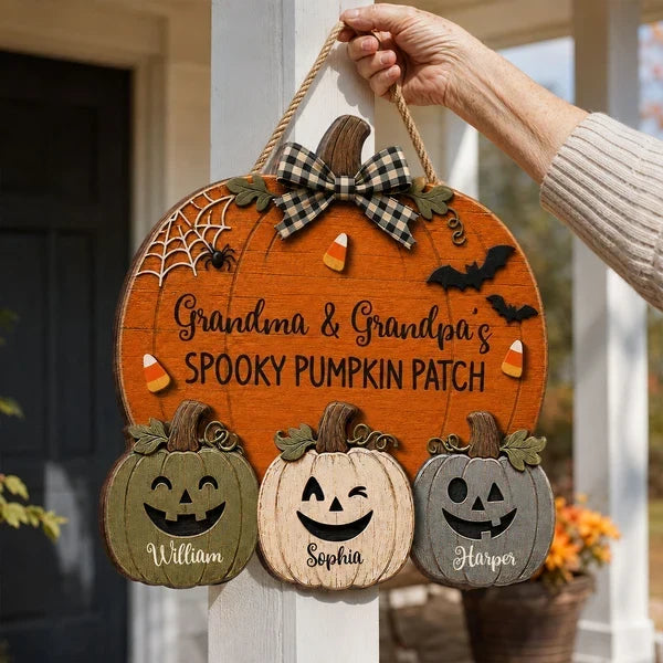 Personalized Wooden Pumpkin Sign Gift for Grandma & Grandpa Halloween Decor