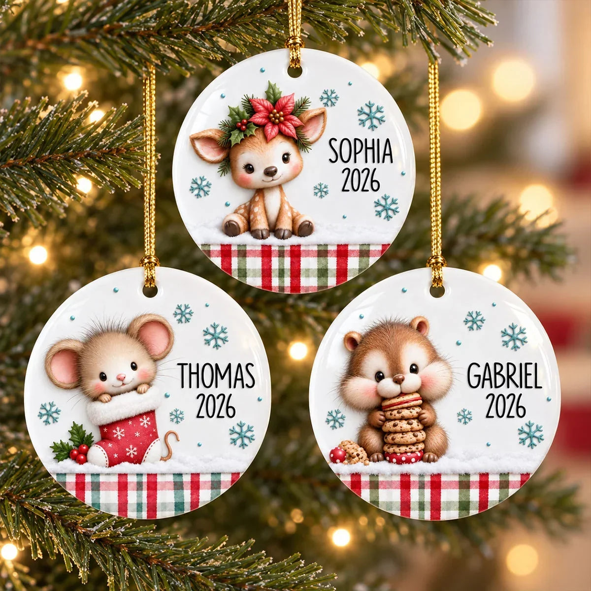 Personalized Ceramic Ornament Cute Woodland Animals Gift for Kids