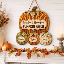 Load image into Gallery viewer, Personalized Wooden Grandpa &amp; Grandma Pumpkin Sign Gift
