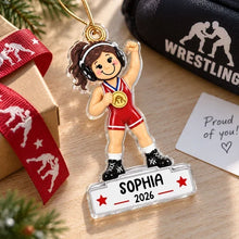 Load image into Gallery viewer, Personalized Acrylic Ornament Red Wrestler Gift for Daughter
