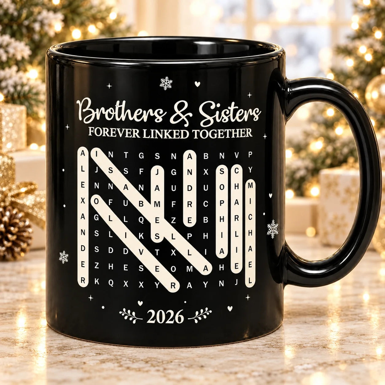Personalized Word Search Mug Custom Names Gift for Siblings