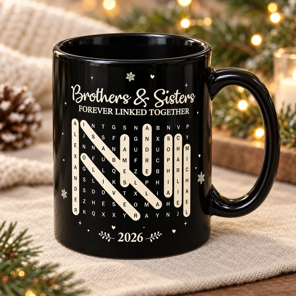 Personalized Word Search Mug Custom Names Gift for Siblings