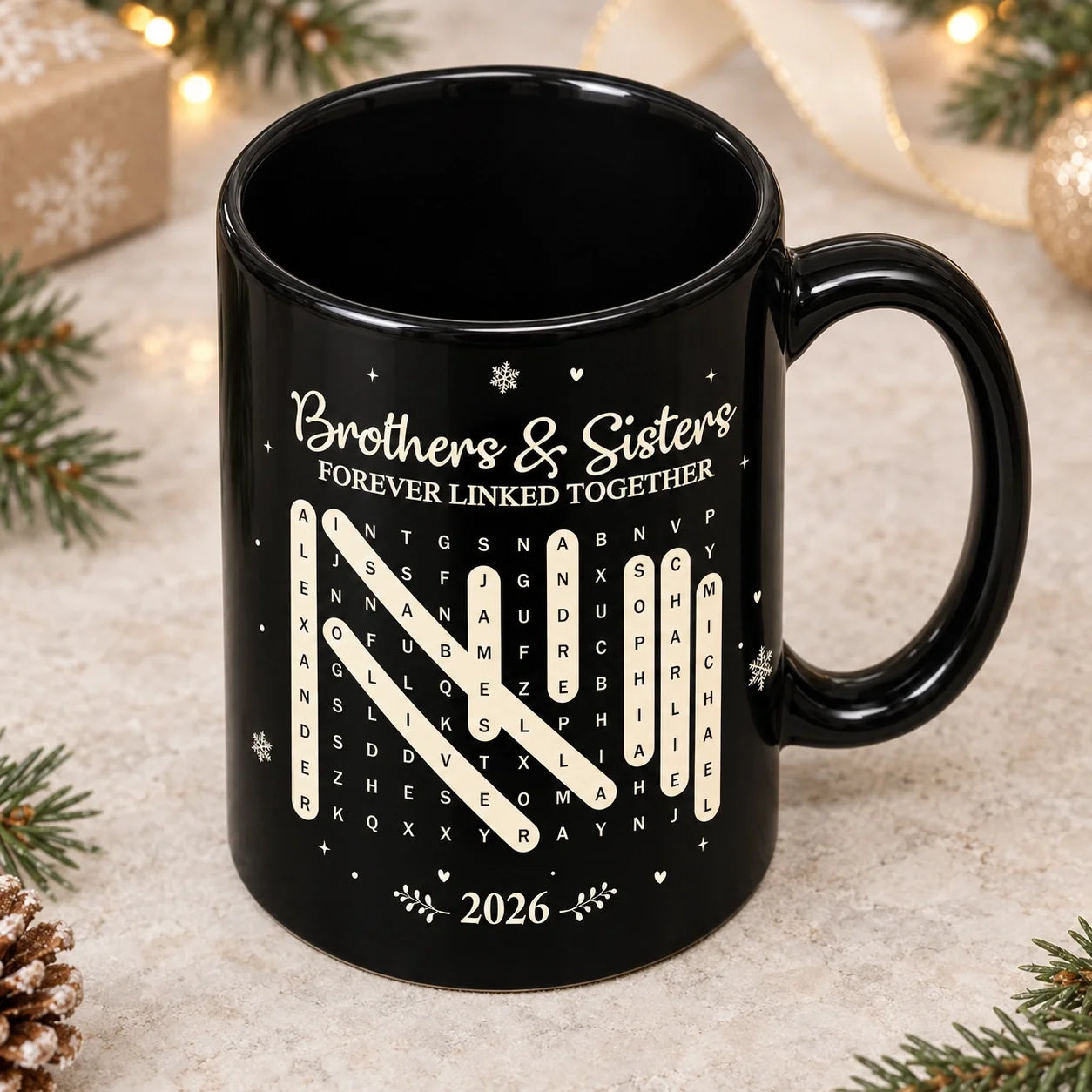 Personalized Word Search Mug Custom Names Gift for Siblings
