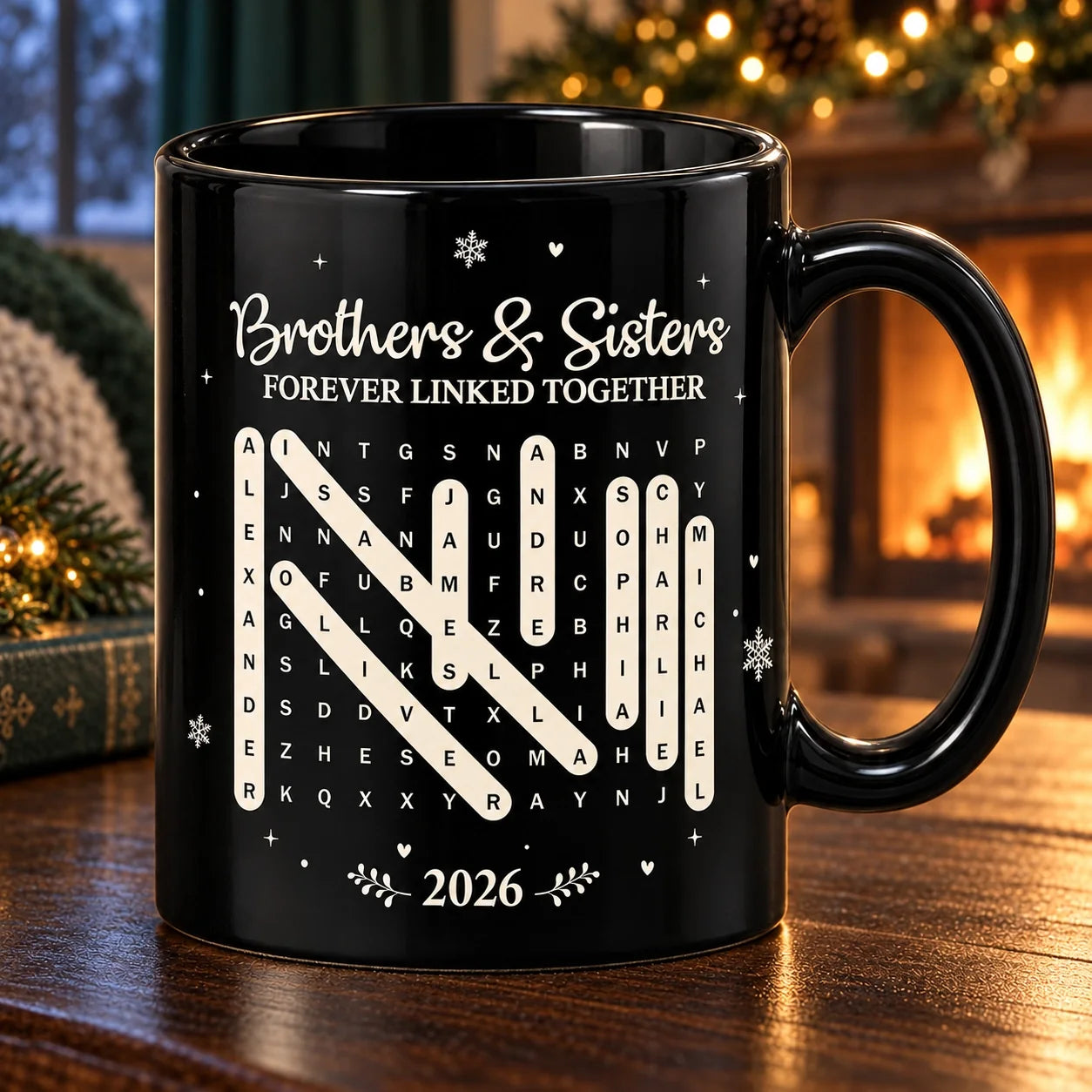 Personalized Word Search Mug Custom Names Gift for Siblings