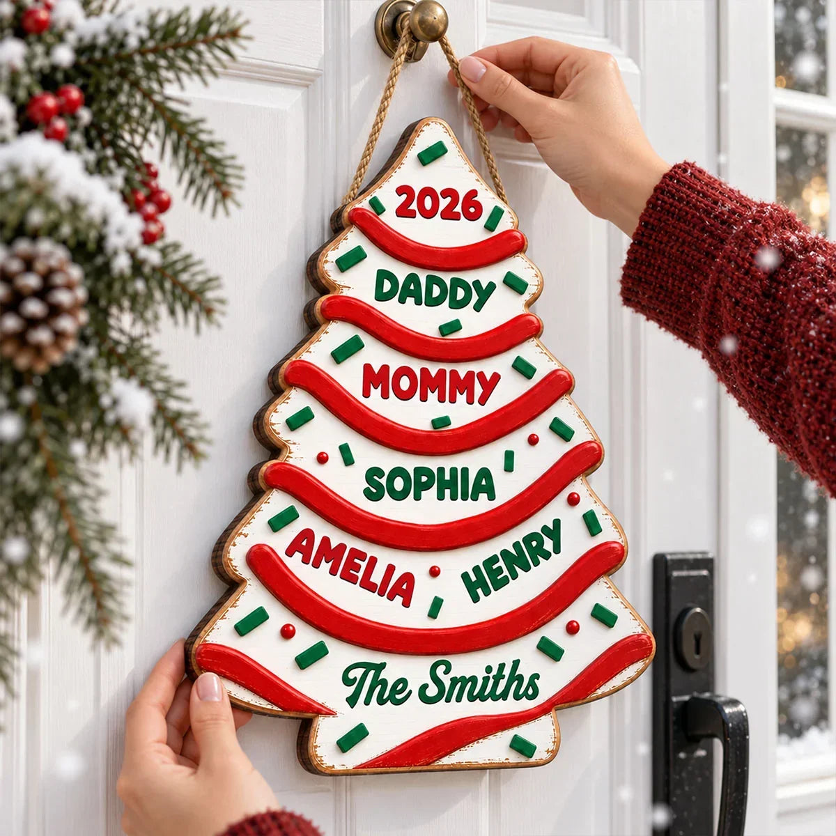 Personalized Wooden Christmas Tree Sign Custom Family Decor Gift