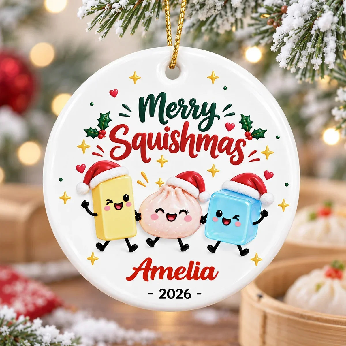Personalized Ceramic Squishmas Ornament Custom Name Gift for Christmas