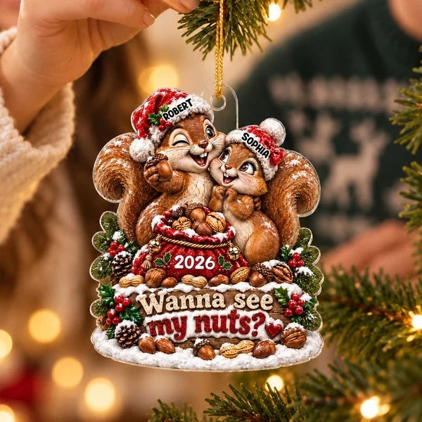 Personalized Acrylic Holiday Ornament Cuddling Squirrels Gift for Couples